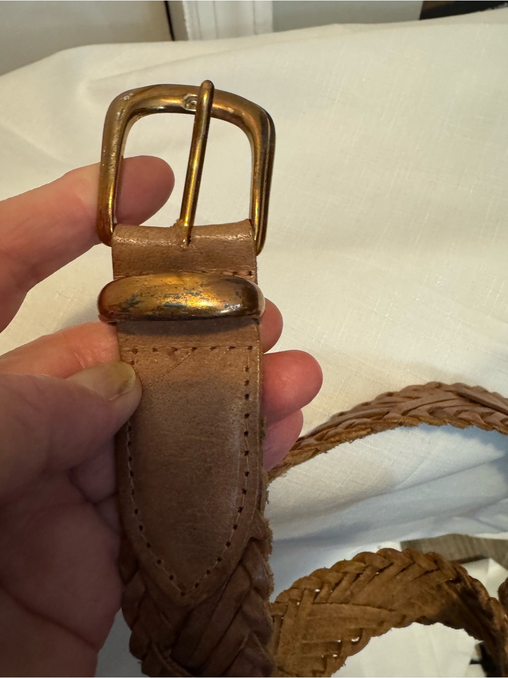 Woven Brown Leather Women’s Belt with Gold Buckle - Picture 4 of 4